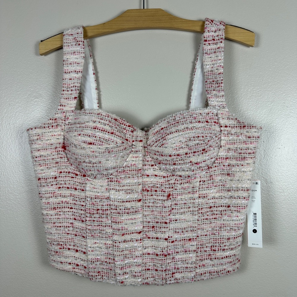 Aqua Women's Large‎ Corset Top Pink Tweed Bustier Sweetheart Clueless NEW